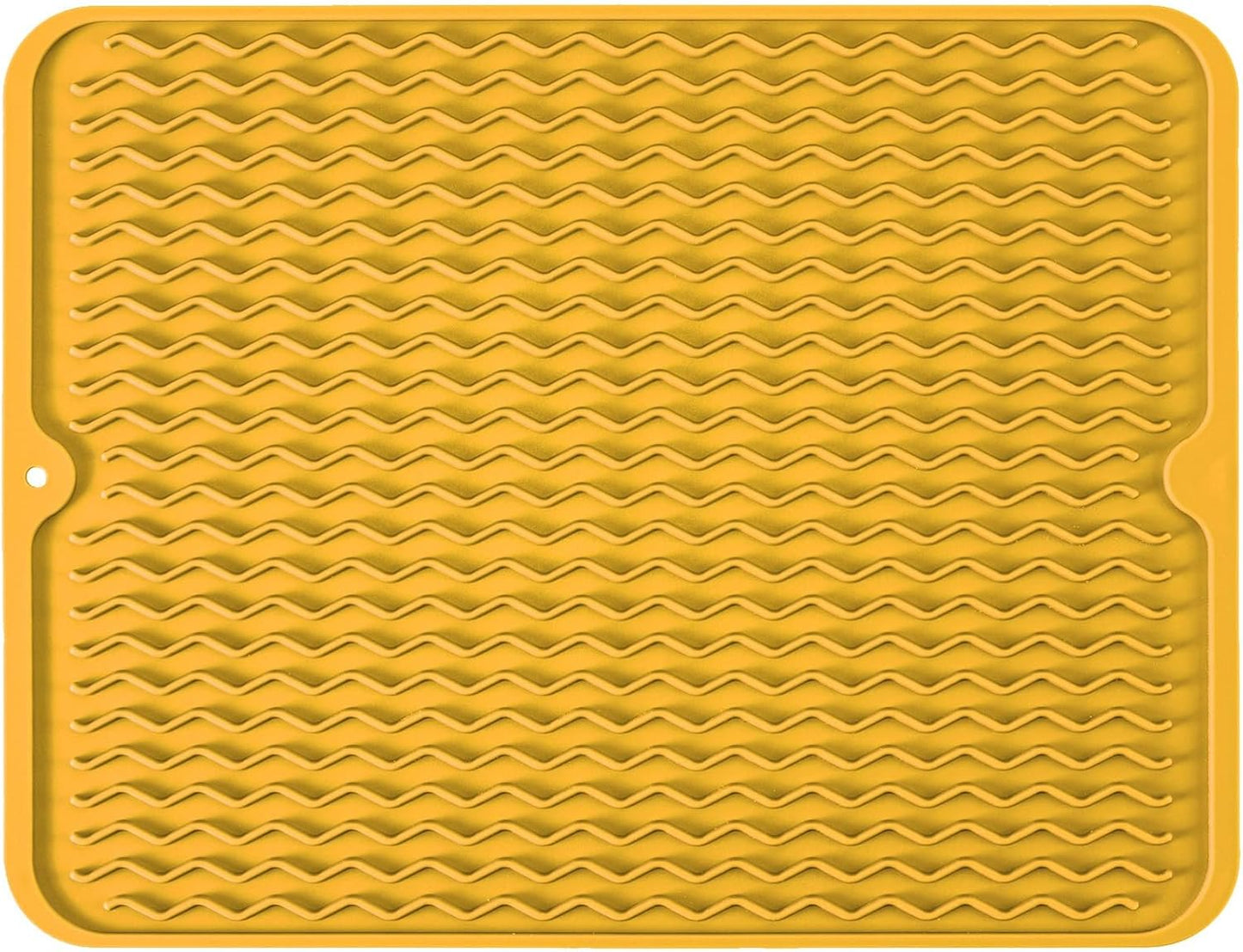 Large 14" x 11" Silicone Dish Drying Mat for Kitchen Counter, Easy clean, Quick Dry, Heat-resistant Dish Drainer Mat for Sink,Refrigerator or Drawer liner (Food Grade Silicone-Yellow)