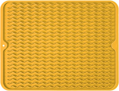 Large 14" x 11" Silicone Dish Drying Mat for Kitchen Counter, Easy clean, Quick Dry, Heat-resistant Dish Drainer Mat for Sink,Refrigerator or Drawer liner (Food Grade Silicone-Yellow)