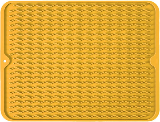 Large 14" x 11" Silicone Dish Drying Mat for Kitchen Counter, Easy clean, Quick Dry, Heat-resistant Dish Drainer Mat for Sink,Refrigerator or Drawer liner (Food Grade Silicone-Yellow)