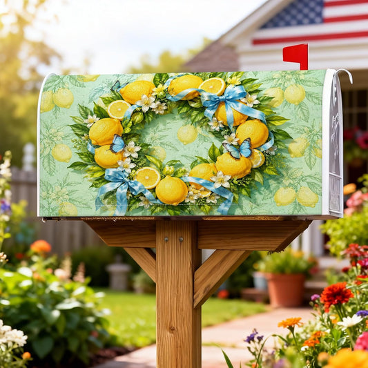 Lemon Magnetic Mailbox Covers, Spring Vibrant Butterfly Flowers Spring Yellow Mailbox Skin for Lawn Decoration 18x21 Inch