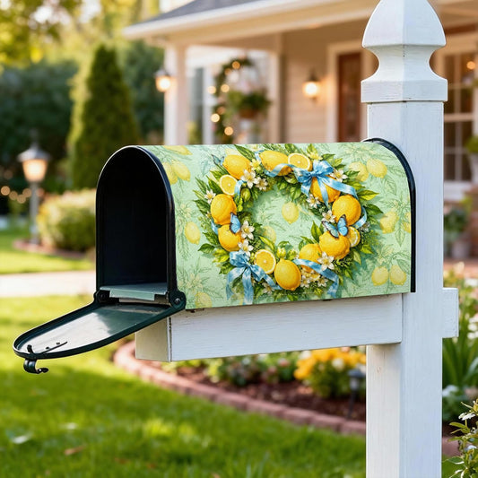 Lemon Magnetic Mailbox Covers, Spring Vibrant Butterfly Flowers Spring Yellow Mailbox Skin for Lawn Decoration 18x21 Inch