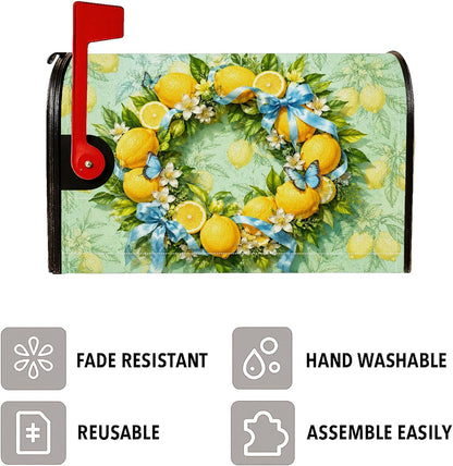 Lemon Magnetic Mailbox Covers, Spring Vibrant Butterfly Flowers Spring Yellow Mailbox Skin for Lawn Decoration 18x21 Inch