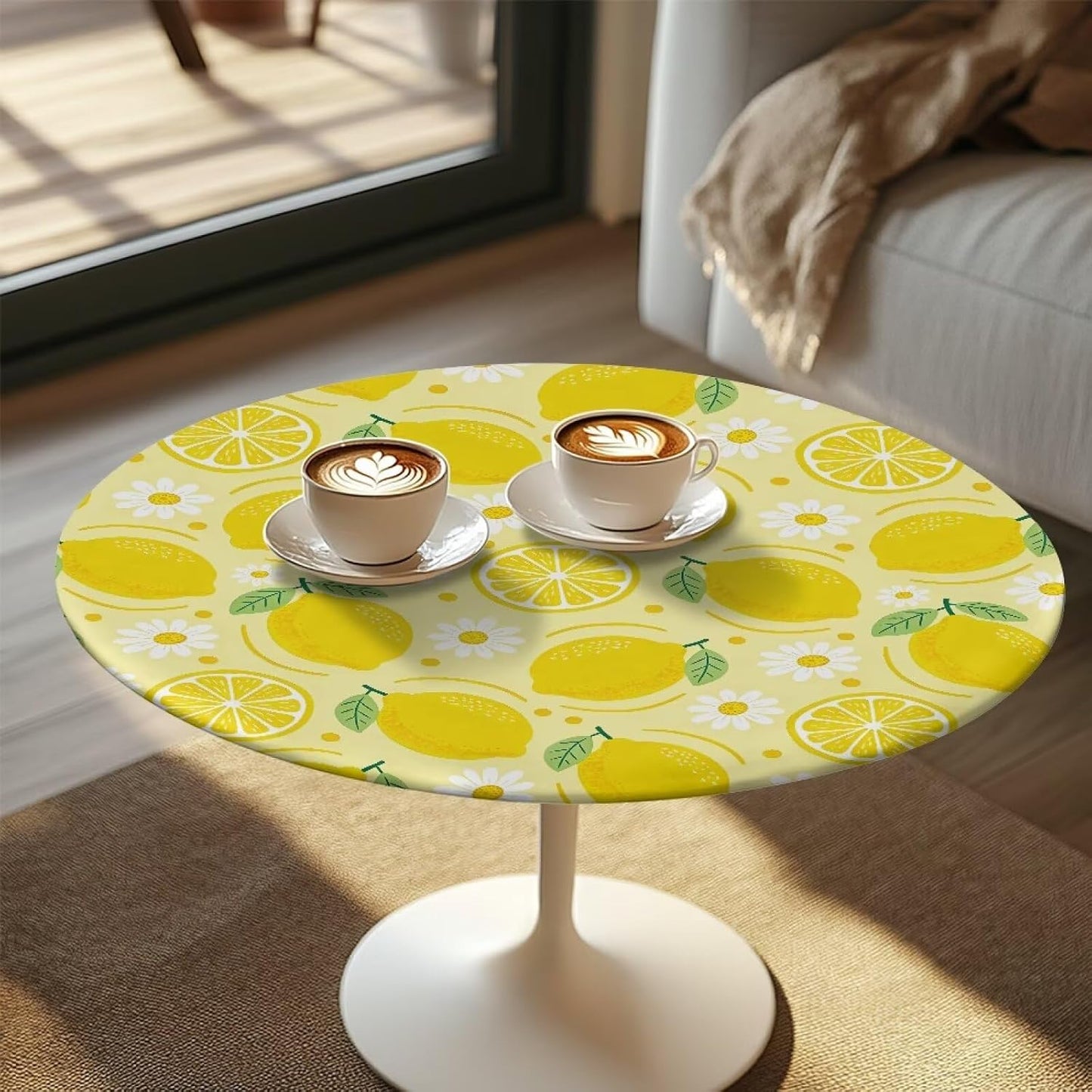 24 Inch Lemon Pattern Highboy Spandex Cocktail Table Covers, Cocktail Table Spandex Covers, Fitted Stretch Cocktail Table Tablecloth for Round Tables