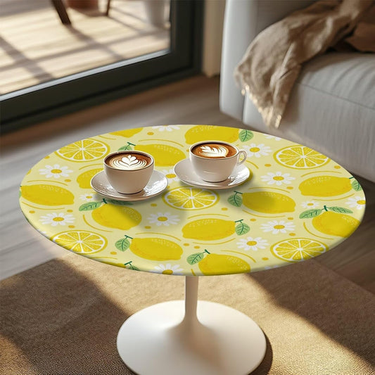 24 Inch Lemon Pattern Highboy Spandex Cocktail Table Covers, Cocktail Table Spandex Covers, Fitted Stretch Cocktail Table Tablecloth for Round Tables