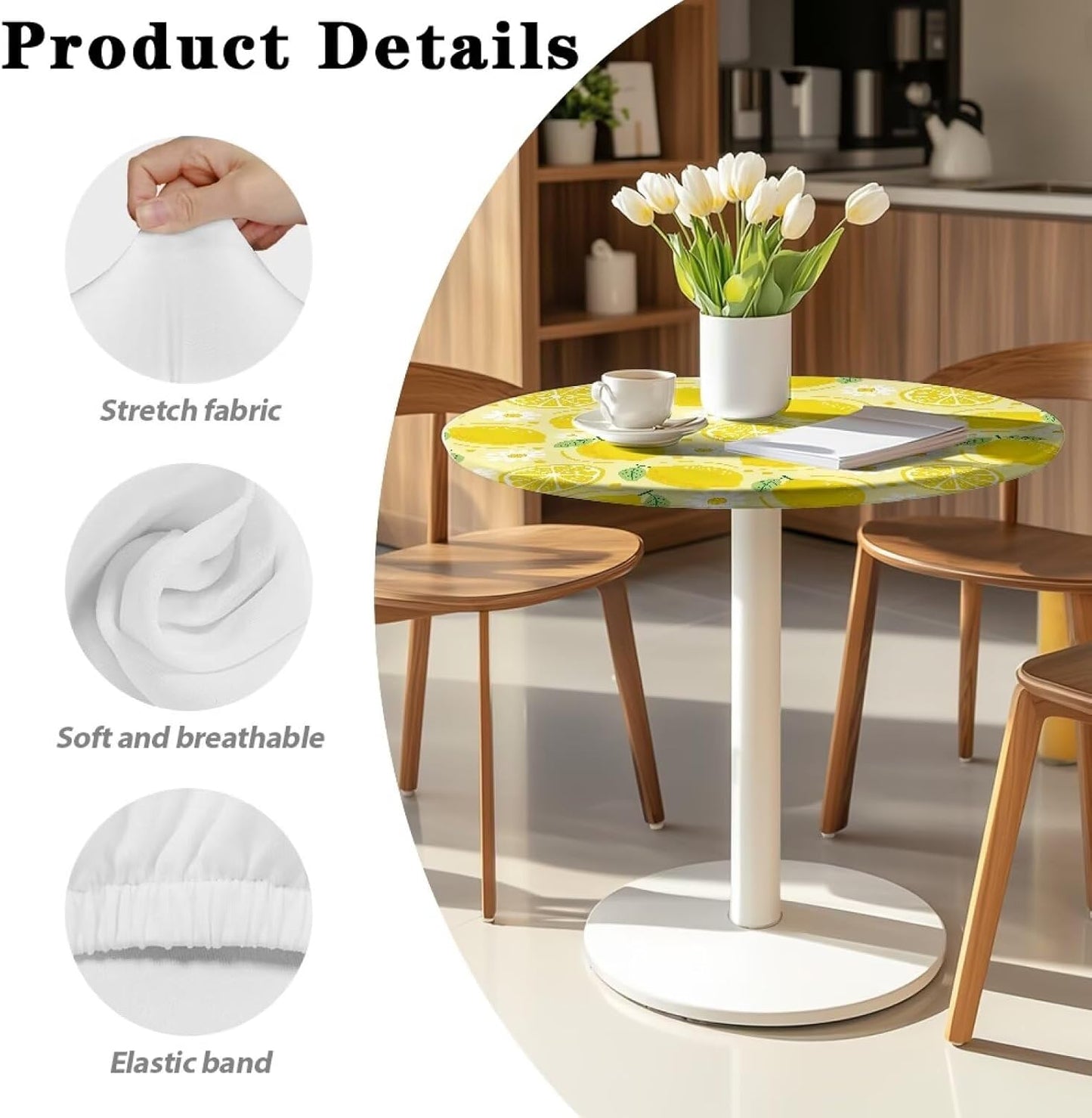 24 Inch Lemon Pattern Highboy Spandex Cocktail Table Covers, Cocktail Table Spandex Covers, Fitted Stretch Cocktail Table Tablecloth for Round Tables