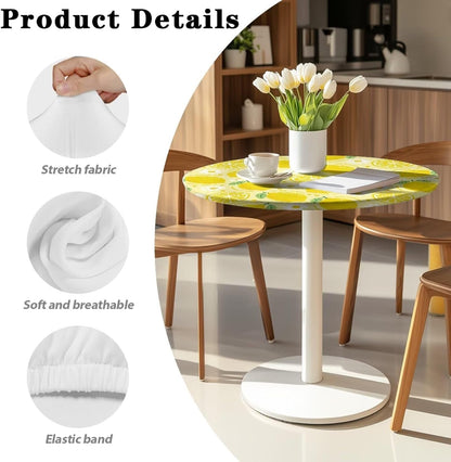 24 Inch Lemon Pattern Highboy Spandex Cocktail Table Covers, Cocktail Table Spandex Covers, Fitted Stretch Cocktail Table Tablecloth for Round Tables