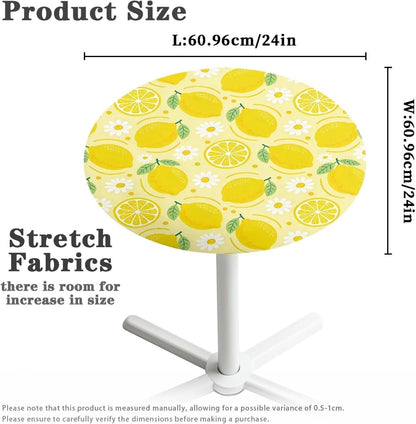 24 Inch Lemon Pattern Highboy Spandex Cocktail Table Covers, Cocktail Table Spandex Covers, Fitted Stretch Cocktail Table Tablecloth for Round Tables