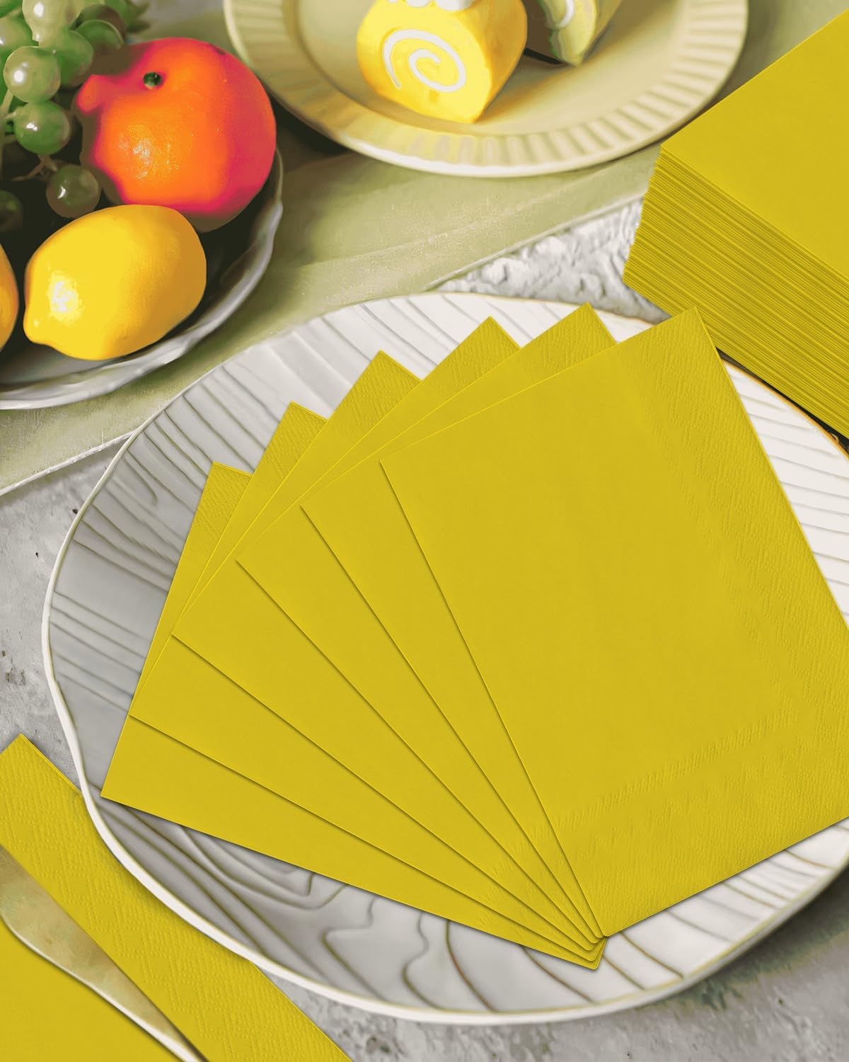 Yellow Paper Napkins 13 * 16inch Guest Paper Disposable Towels Napkin Paper Hand Towels for Wedding, Dinner, Birthday Party, Dessert Cocktail ＆ Kitchen Napkins（ 120 Count）