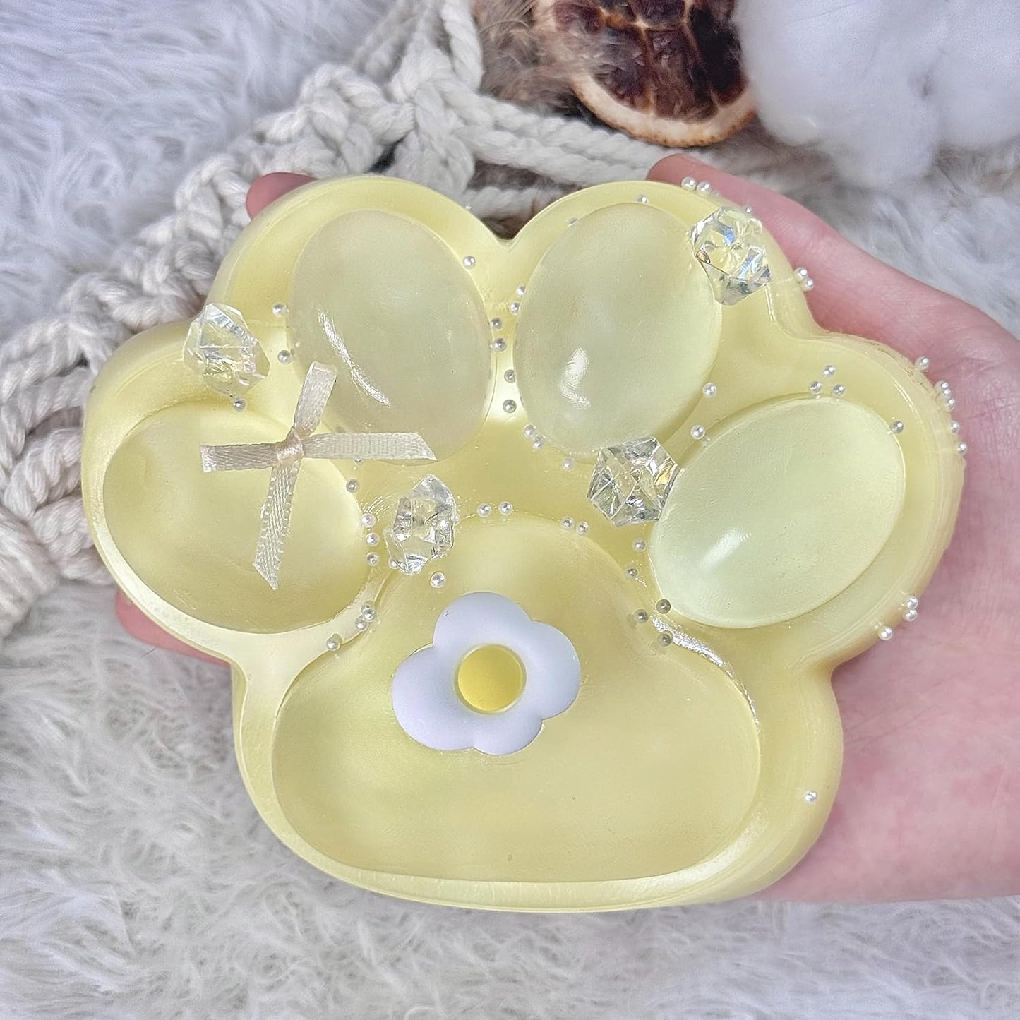 Big Taba Squishy Cat Paw, 5 in Large Paw Squeeze Toy for Stress Relief and Relax, Sticky Squishies Fidget Toys for Party Favors Novelty Things Birthday Gift (Yellow)
