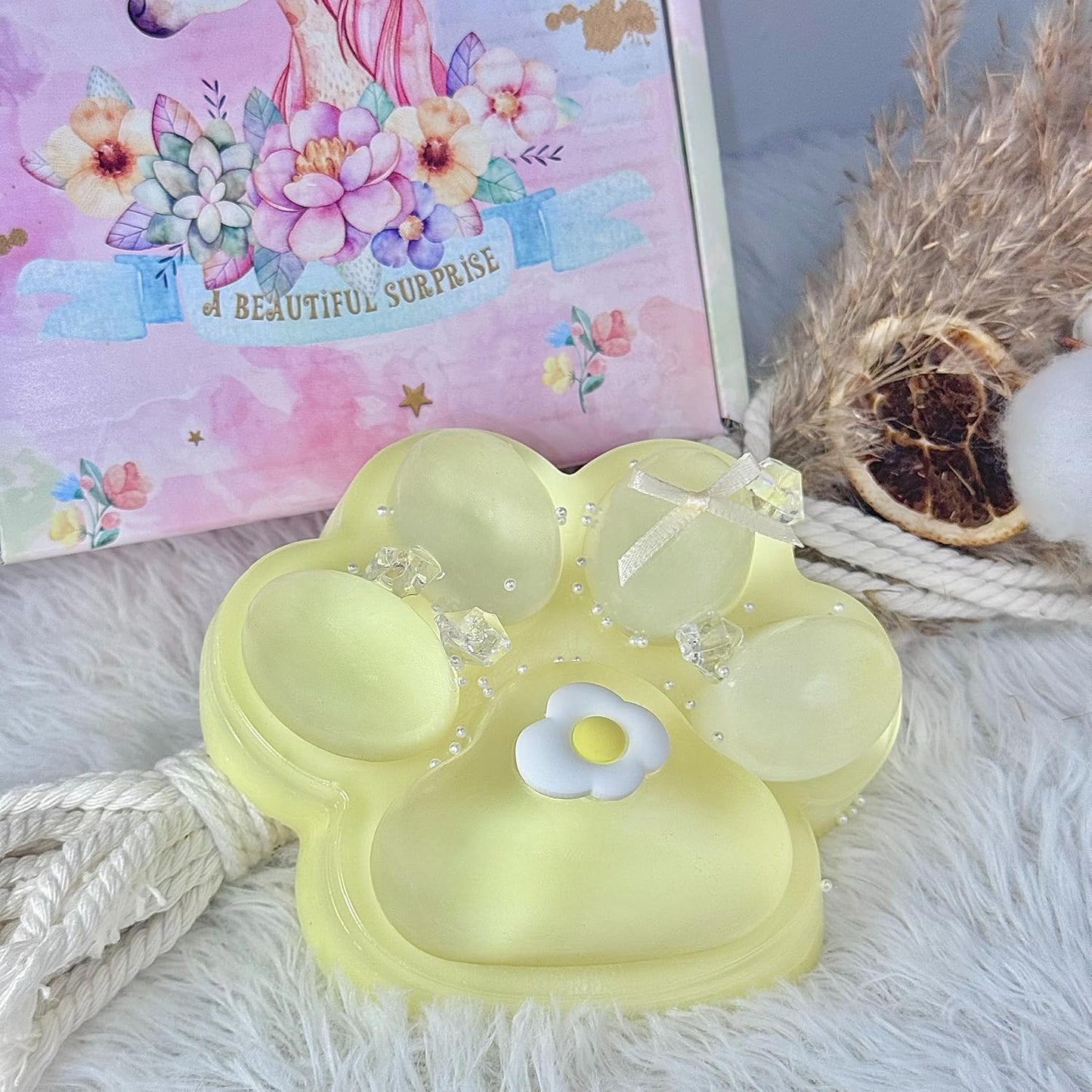 Big Taba Squishy Cat Paw, 5 in Large Paw Squeeze Toy for Stress Relief and Relax, Sticky Squishies Fidget Toys for Party Favors Novelty Things Birthday Gift (Yellow)
