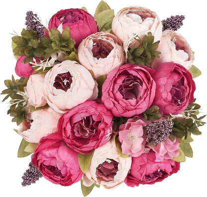 Peonies Artificial Flowers, 13 Stems Faux Peonies Real Touch 2 Pack | Look Real Silk Petals, Bendable Stems, No Wilting, Low Upkeep, Dining Table Centerpieces, Kitchen, Wedding, Party, Home Decor