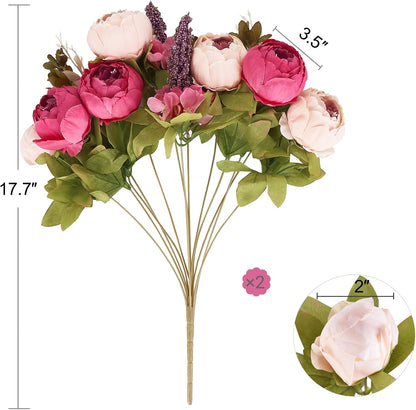 Peonies Artificial Flowers, 13 Stems Faux Peonies Real Touch 2 Pack | Look Real Silk Petals, Bendable Stems, No Wilting, Low Upkeep, Dining Table Centerpieces, Kitchen, Wedding, Party, Home Decor