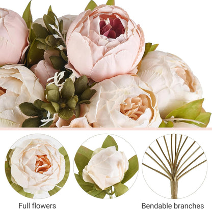 Peonies Artificial Flowers, 13 Stems Faux Peonies Real Touch 2 Pack | Look Real Silk Petals, Bendable Stems, No Wilting, Low Upkeep, Dining Table Centerpieces, Kitchen, Wedding, Party, Home Decor