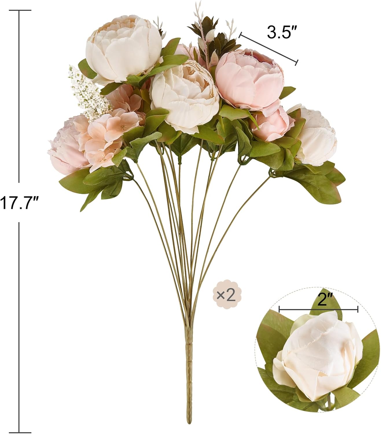 Peonies Artificial Flowers, 13 Stems Faux Peonies Real Touch 2 Pack | Look Real Silk Petals, Bendable Stems, No Wilting, Low Upkeep, Dining Table Centerpieces, Kitchen, Wedding, Party, Home Decor
