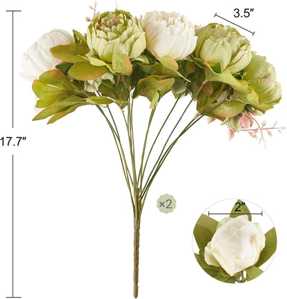 Peonies Artificial Flowers, 13 Stems Faux Peonies Real Touch 2 Pack | Look Real Silk Petals, Bendable Stems, No Wilting, Low Upkeep, Dining Table Centerpieces, Kitchen, Wedding, Party, Home Decor