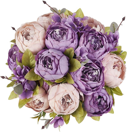 Peonies Artificial Flowers, 13 Stems Faux Peonies Real Touch 2 Pack | Look Real Silk Petals, Bendable Stems, No Wilting, Low Upkeep, Dining Table Centerpieces, Kitchen, Wedding, Party, Home Decor