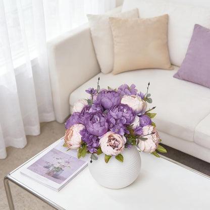 Peonies Artificial Flowers, 13 Stems Faux Peonies Real Touch 2 Pack | Look Real Silk Petals, Bendable Stems, No Wilting, Low Upkeep, Dining Table Centerpieces, Kitchen, Wedding, Party, Home Decor