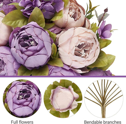 Peonies Artificial Flowers, 13 Stems Faux Peonies Real Touch 2 Pack | Look Real Silk Petals, Bendable Stems, No Wilting, Low Upkeep, Dining Table Centerpieces, Kitchen, Wedding, Party, Home Decor