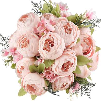 Peonies Artificial Flowers, 13 Stems Faux Peonies Real Touch 2 Pack | Look Real Silk Petals, Bendable Stems, No Wilting, Low Upkeep, Dining Table Centerpieces, Kitchen, Wedding, Party, Home Decor