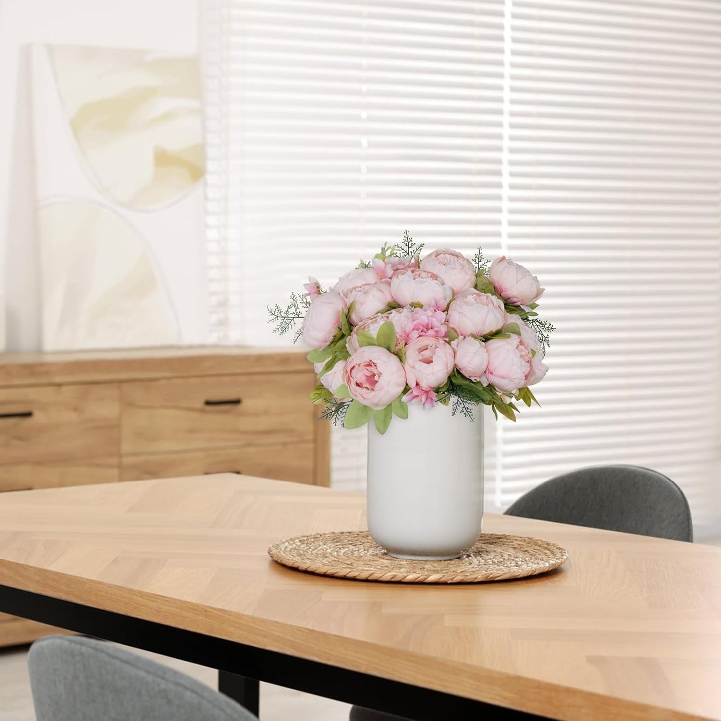 Peonies Artificial Flowers, 13 Stems Faux Peonies Real Touch 2 Pack | Look Real Silk Petals, Bendable Stems, No Wilting, Low Upkeep, Dining Table Centerpieces, Kitchen, Wedding, Party, Home Decor