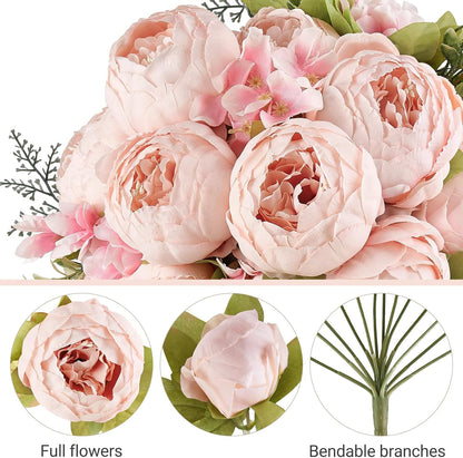 Peonies Artificial Flowers, 13 Stems Faux Peonies Real Touch 2 Pack | Look Real Silk Petals, Bendable Stems, No Wilting, Low Upkeep, Dining Table Centerpieces, Kitchen, Wedding, Party, Home Decor