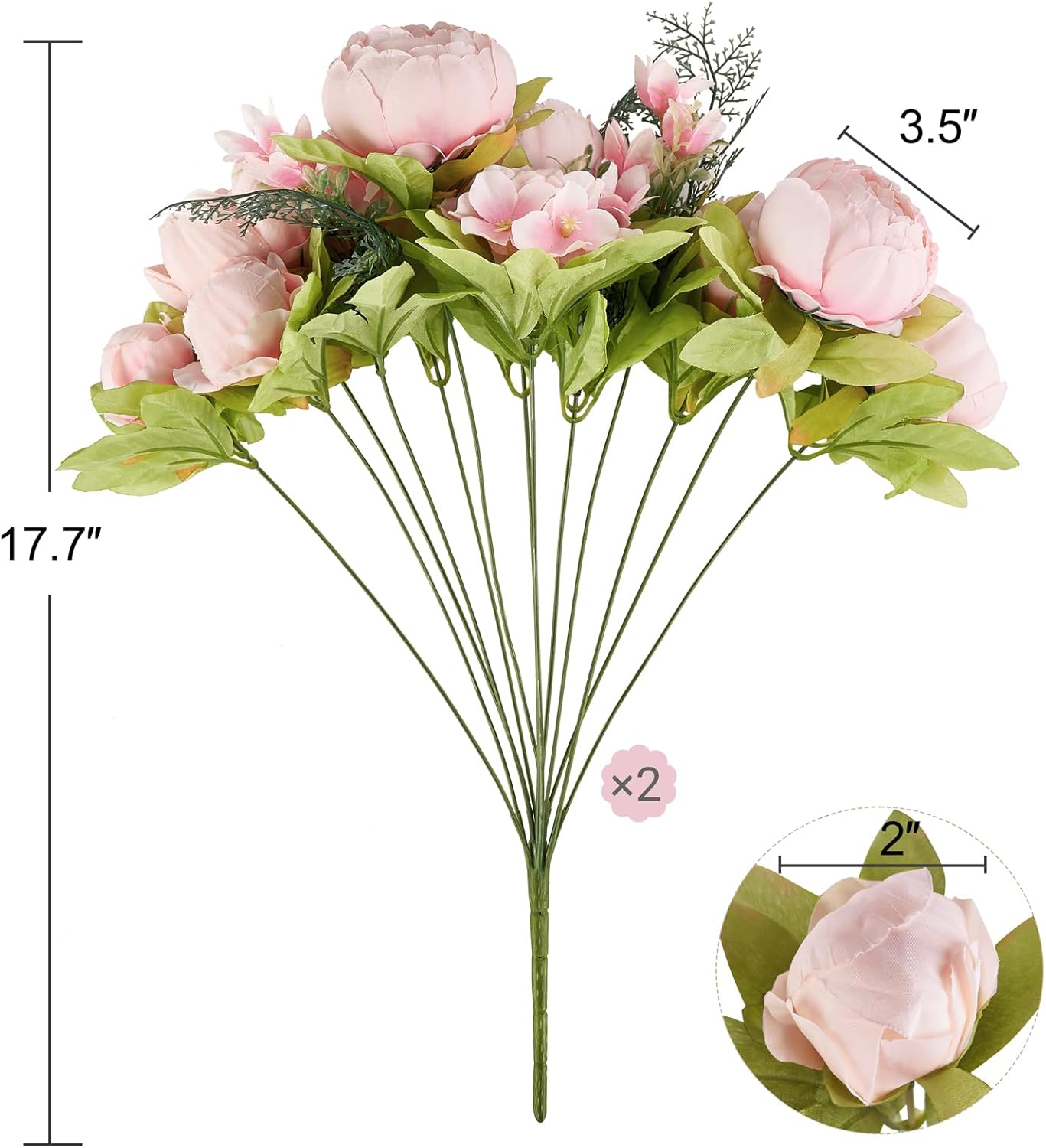 Peonies Artificial Flowers, 13 Stems Faux Peonies Real Touch 2 Pack | Look Real Silk Petals, Bendable Stems, No Wilting, Low Upkeep, Dining Table Centerpieces, Kitchen, Wedding, Party, Home Decor