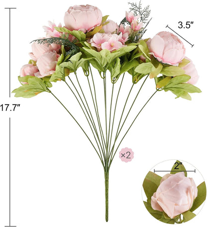 Peonies Artificial Flowers, 13 Stems Faux Peonies Real Touch 2 Pack | Look Real Silk Petals, Bendable Stems, No Wilting, Low Upkeep, Dining Table Centerpieces, Kitchen, Wedding, Party, Home Decor