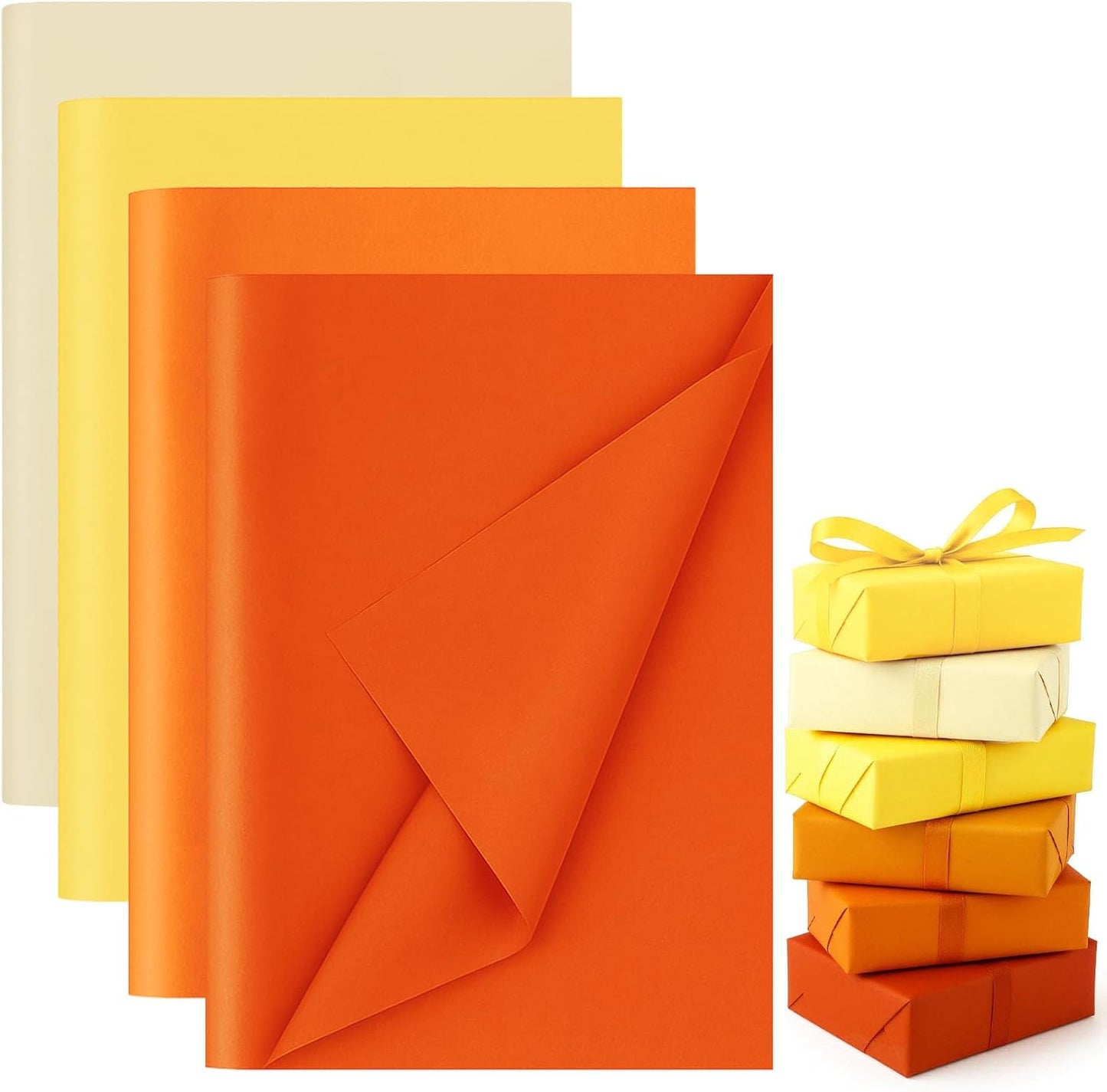 112 Sheets Orange Tissue Paper, 20x14 Inch Yellow Tissue Paper for Gift Bags, DIY Crafts Gift Wrapping Decor