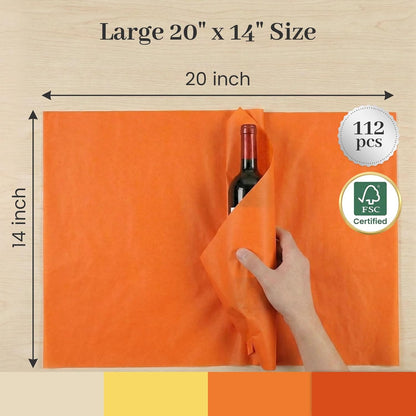 112 Sheets Orange Tissue Paper, 20x14 Inch Yellow Tissue Paper for Gift Bags, DIY Crafts Gift Wrapping Decor