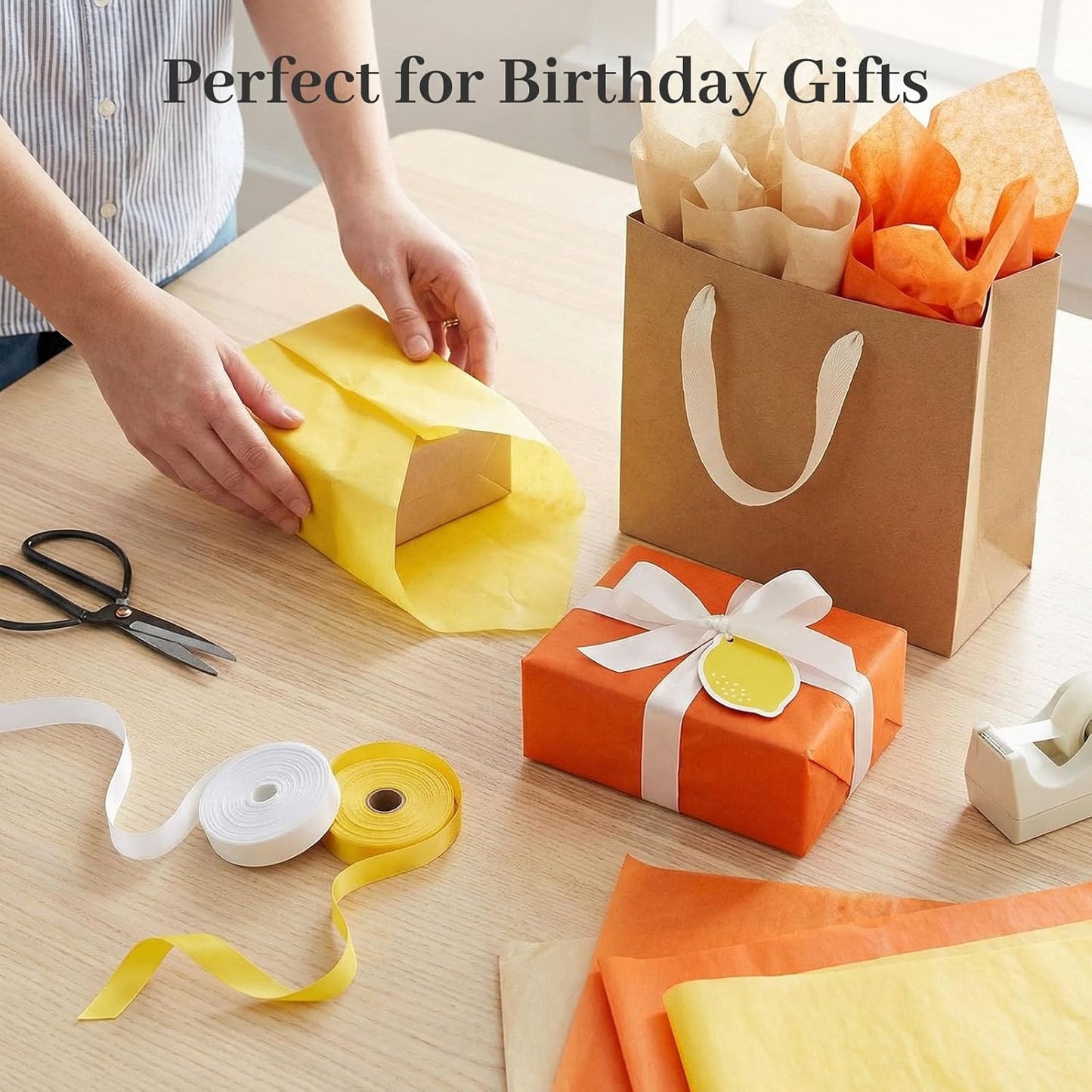 112 Sheets Orange Tissue Paper, 20x14 Inch Yellow Tissue Paper for Gift Bags, DIY Crafts Gift Wrapping Decor