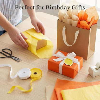 112 Sheets Orange Tissue Paper, 20x14 Inch Yellow Tissue Paper for Gift Bags, DIY Crafts Gift Wrapping Decor