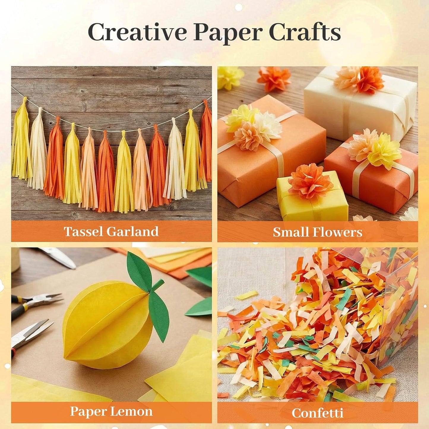 112 Sheets Orange Tissue Paper, 20x14 Inch Yellow Tissue Paper for Gift Bags, DIY Crafts Gift Wrapping Decor