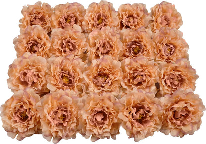 Artificial Flower Peonies, 20 Pcs Yellow Flowers Bulk Heads with Stem | 5 Inch Silk Fake Peony for DIY Crafts Garland, No Leaf, Faux Peonies Flowers for Wedding Home Party Centerpiece Signage Decor