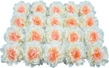 Artificial Flower Peonies, 20 Pcs Yellow Flowers Bulk Heads with Stem | 5 Inch Silk Fake Peony for DIY Crafts Garland, No Leaf, Faux Peonies Flowers for Wedding Home Party Centerpiece Signage Decor