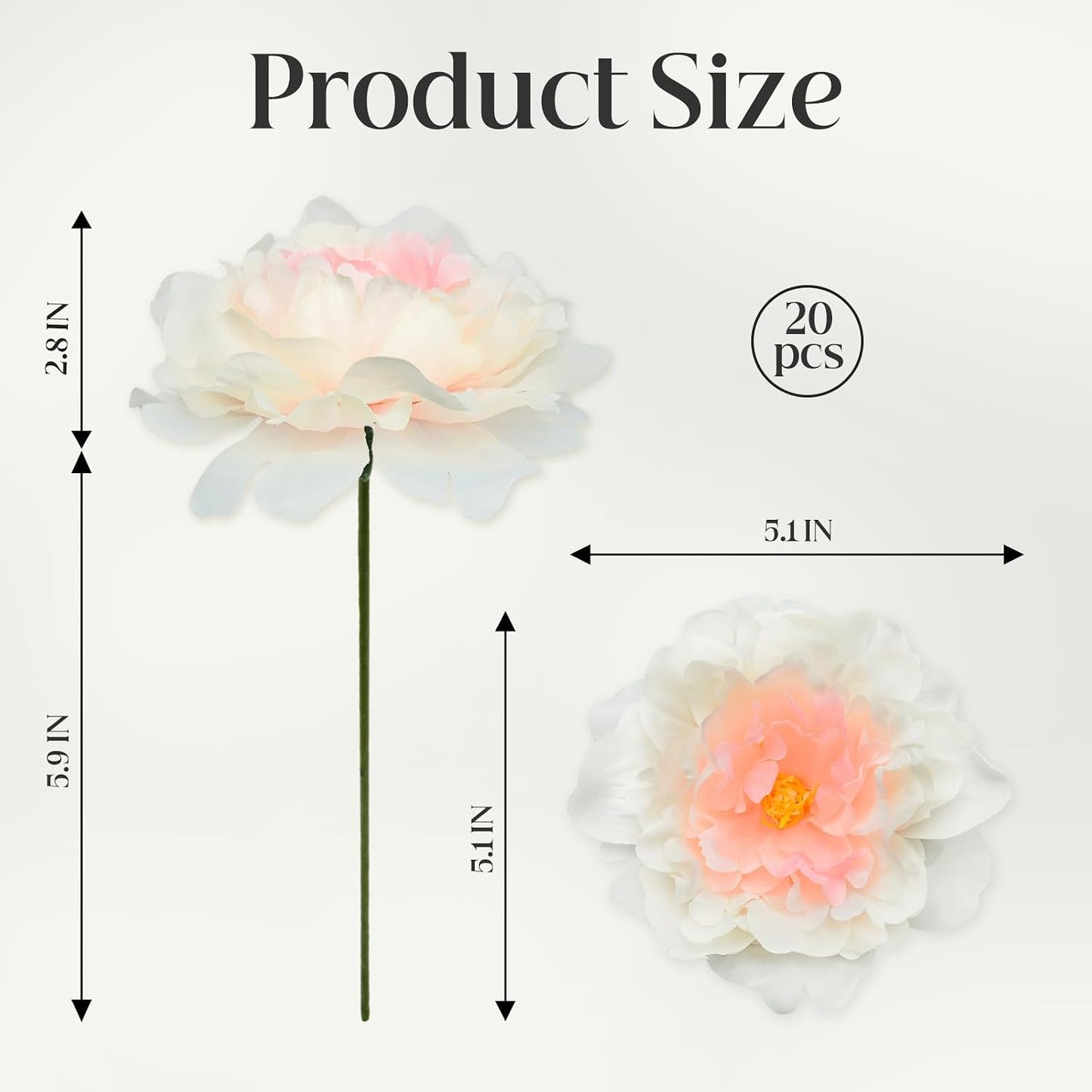 Artificial Flower Peonies, 20 Pcs Yellow Flowers Bulk Heads with Stem | 5 Inch Silk Fake Peony for DIY Crafts Garland, No Leaf, Faux Peonies Flowers for Wedding Home Party Centerpiece Signage Decor