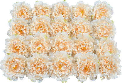 Artificial Flower Peonies, 20 Pcs Yellow Flowers Bulk Heads with Stem | 5 Inch Silk Fake Peony for DIY Crafts Garland, No Leaf, Faux Peonies Flowers for Wedding Home Party Centerpiece Signage Decor