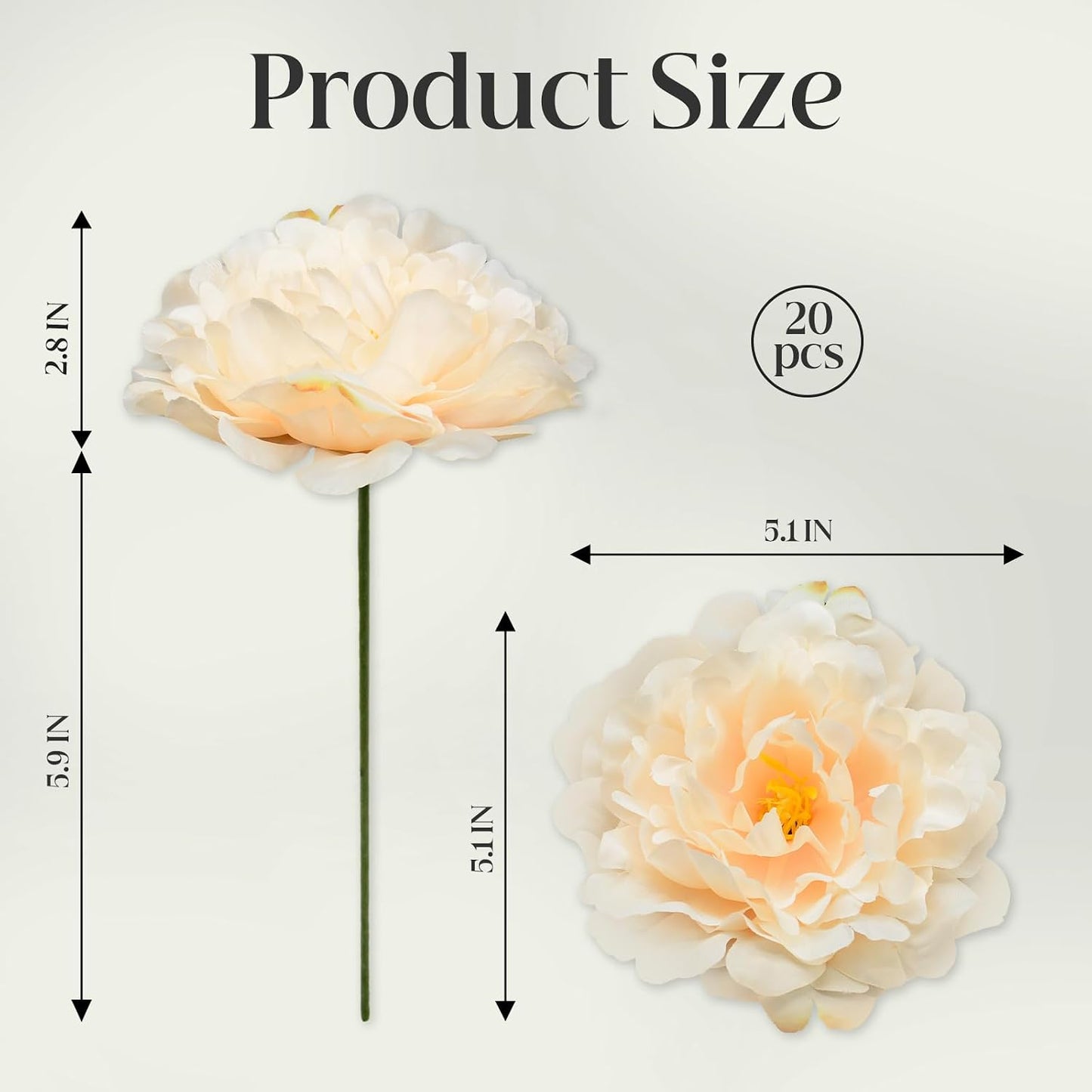 Artificial Flower Peonies, 20 Pcs Yellow Flowers Bulk Heads with Stem | 5 Inch Silk Fake Peony for DIY Crafts Garland, No Leaf, Faux Peonies Flowers for Wedding Home Party Centerpiece Signage Decor