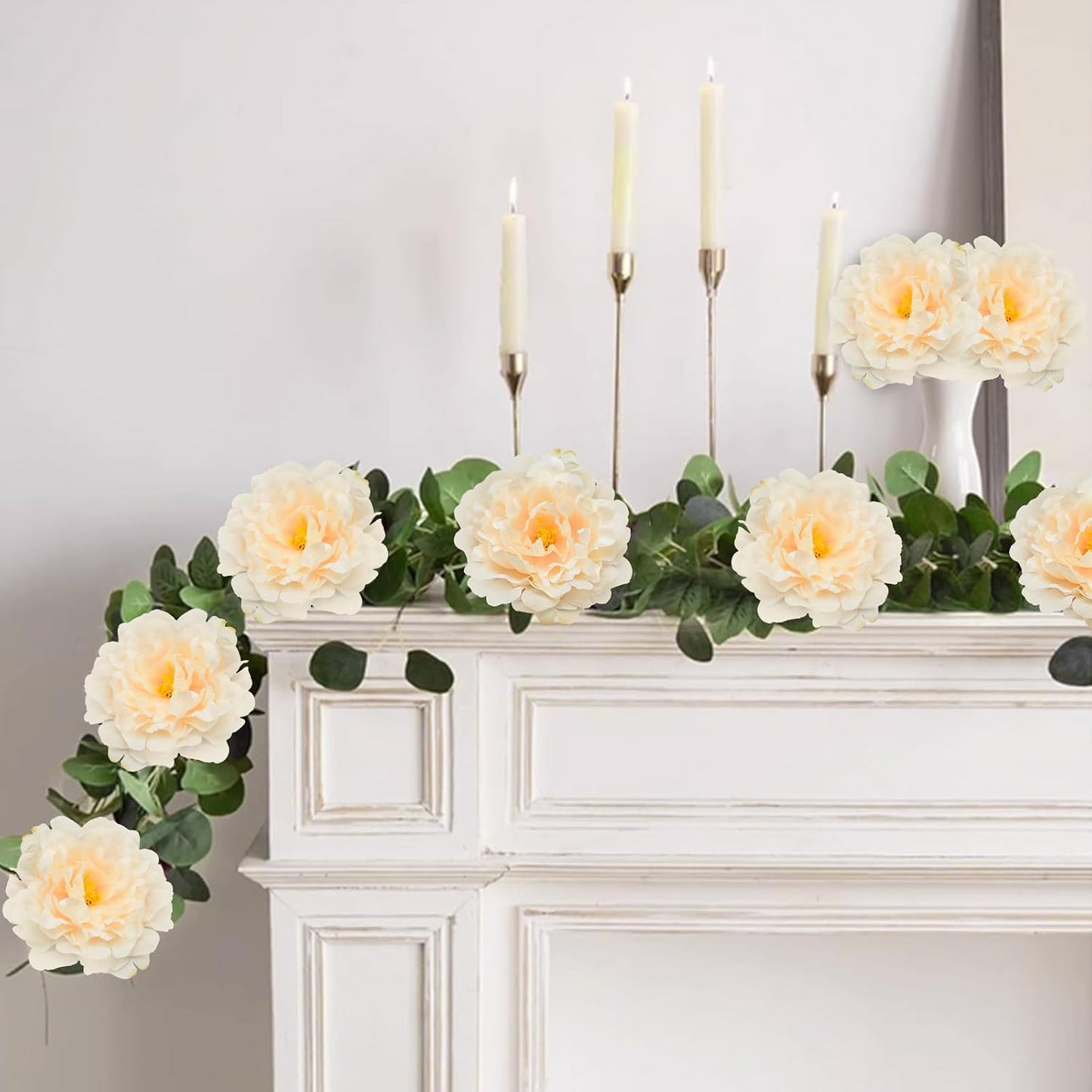 Artificial Flower Peonies, 20 Pcs Yellow Flowers Bulk Heads with Stem | 5 Inch Silk Fake Peony for DIY Crafts Garland, No Leaf, Faux Peonies Flowers for Wedding Home Party Centerpiece Signage Decor