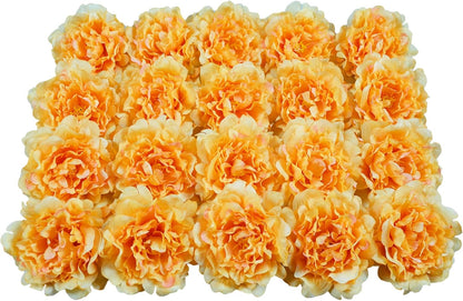 Artificial Flower Peonies, 20 Pcs Yellow Flowers Bulk Heads with Stem | 5 Inch Silk Fake Peony for DIY Crafts Garland, No Leaf, Faux Peonies Flowers for Wedding Home Party Centerpiece Signage Decor