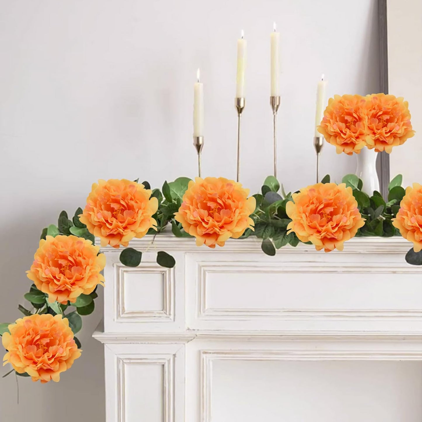Artificial Flower Peonies, 20 Pcs Yellow Flowers Bulk Heads with Stem | 5 Inch Silk Fake Peony for DIY Crafts Garland, No Leaf, Faux Peonies Flowers for Wedding Home Party Centerpiece Signage Decor