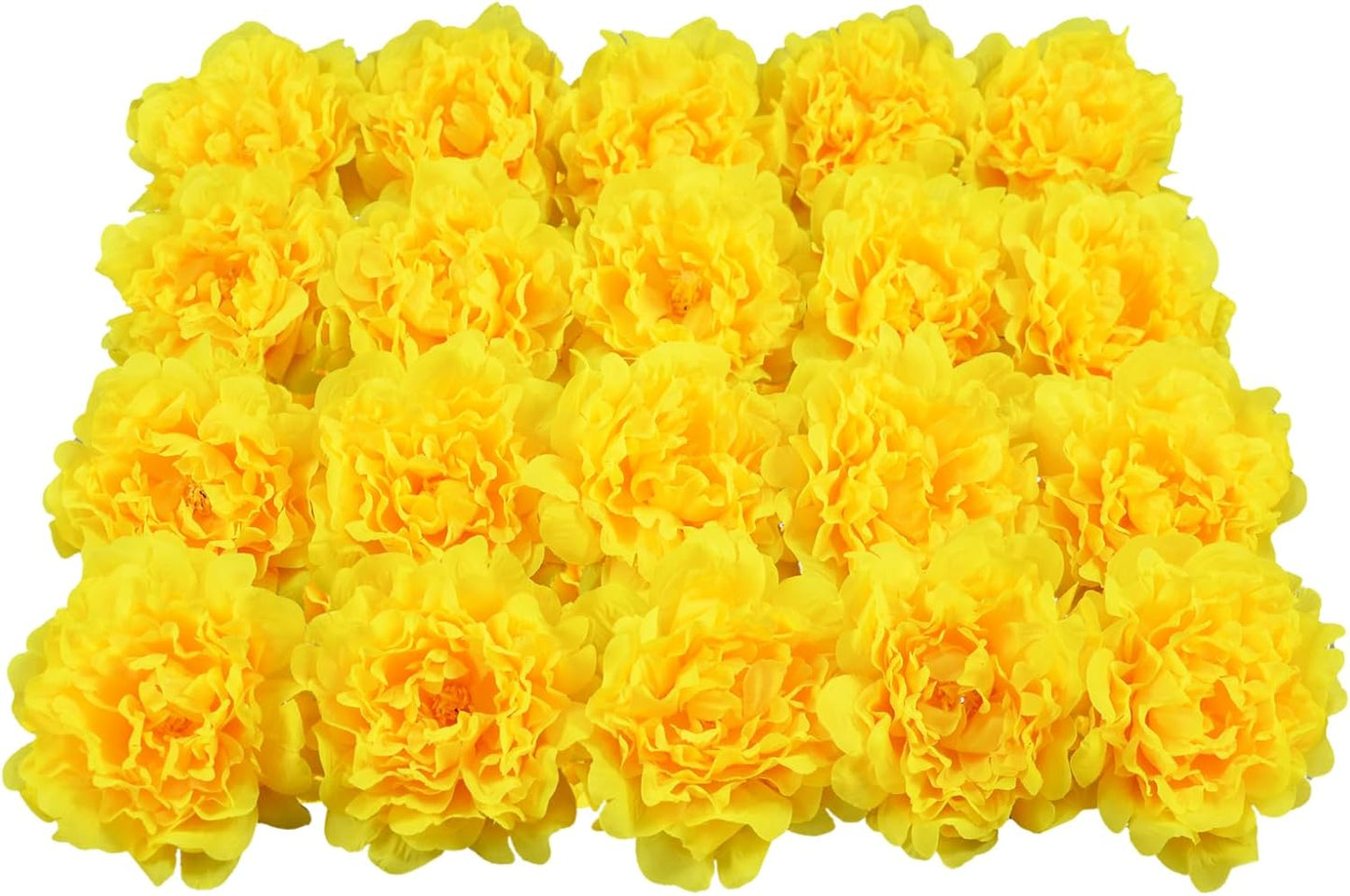 Artificial Flower Peonies, 20 Pcs Yellow Flowers Bulk Heads with Stem | 5 Inch Silk Fake Peony for DIY Crafts Garland, No Leaf, Faux Peonies Flowers for Wedding Home Party Centerpiece Signage Decor