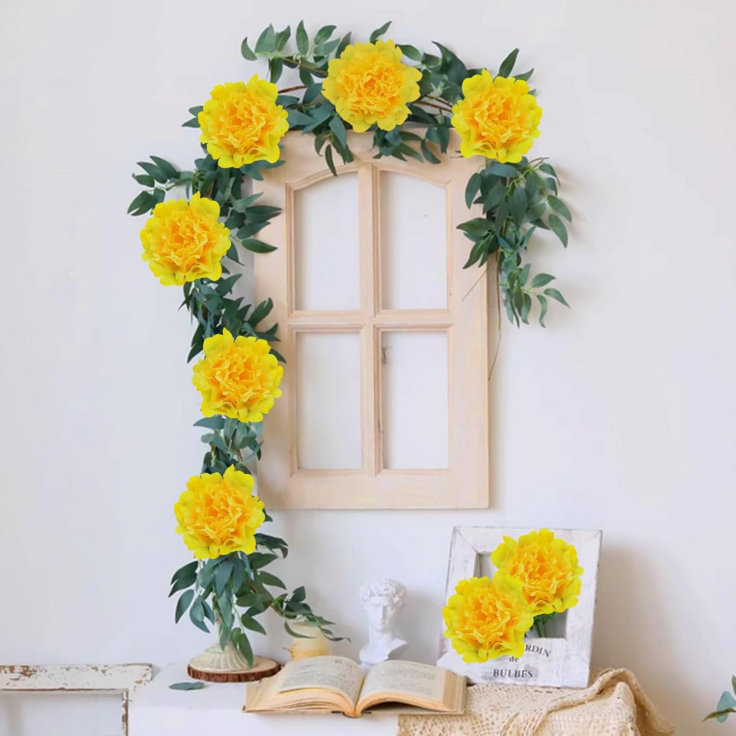 Artificial Flower Peonies, 20 Pcs Yellow Flowers Bulk Heads with Stem | 5 Inch Silk Fake Peony for DIY Crafts Garland, No Leaf, Faux Peonies Flowers for Wedding Home Party Centerpiece Signage Decor