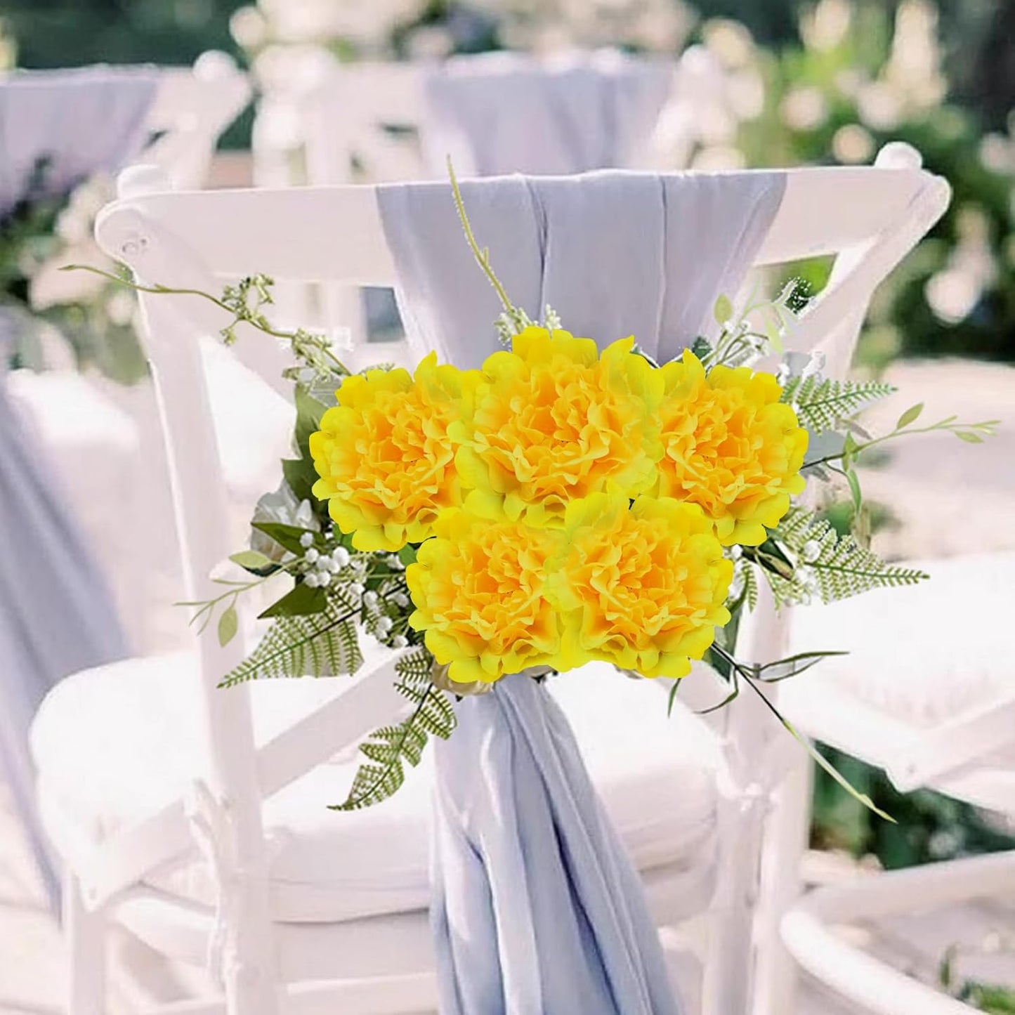 Artificial Flower Peonies, 20 Pcs Yellow Flowers Bulk Heads with Stem | 5 Inch Silk Fake Peony for DIY Crafts Garland, No Leaf, Faux Peonies Flowers for Wedding Home Party Centerpiece Signage Decor