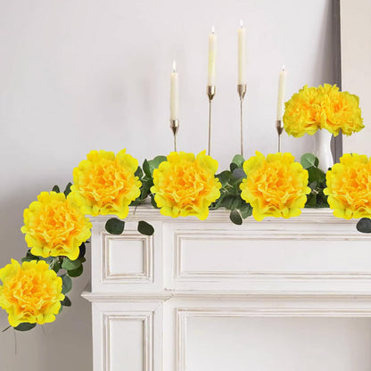Artificial Flower Peonies, 20 Pcs Yellow Flowers Bulk Heads with Stem | 5 Inch Silk Fake Peony for DIY Crafts Garland, No Leaf, Faux Peonies Flowers for Wedding Home Party Centerpiece Signage Decor