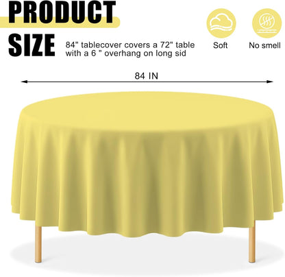 20 Pack Disposable Plastic Tablecloth Round, 84 Inch Premium Plastic Table Cover for Parties, Picnic, Camping, Birthday, Weeding (Light Yellow, 84" Round)