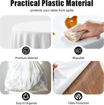 20 Pack Disposable Plastic Tablecloth Round, 84 Inch Premium Plastic Table Cover for Parties, Picnic, Camping, Birthday, Weeding (Light Yellow, 84" Round)