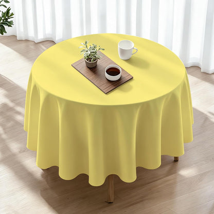 20 Pack Disposable Plastic Tablecloth Round, 84 Inch Premium Plastic Table Cover for Parties, Picnic, Camping, Birthday, Weeding (Light Yellow, 84" Round)