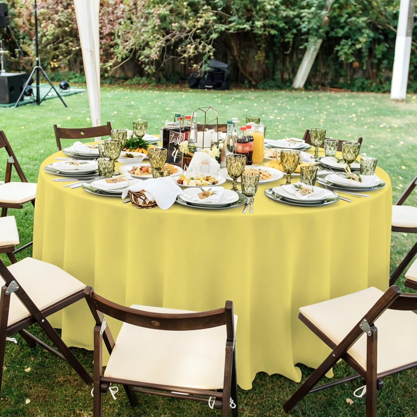 20 Pack Disposable Plastic Tablecloth Round, 84 Inch Premium Plastic Table Cover for Parties, Picnic, Camping, Birthday, Weeding (Light Yellow, 84" Round)