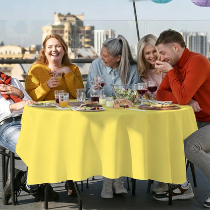 20 Pack Disposable Plastic Tablecloth Round, 84 Inch Premium Plastic Table Cover for Parties, Picnic, Camping, Birthday, Weeding (Light Yellow, 84" Round)