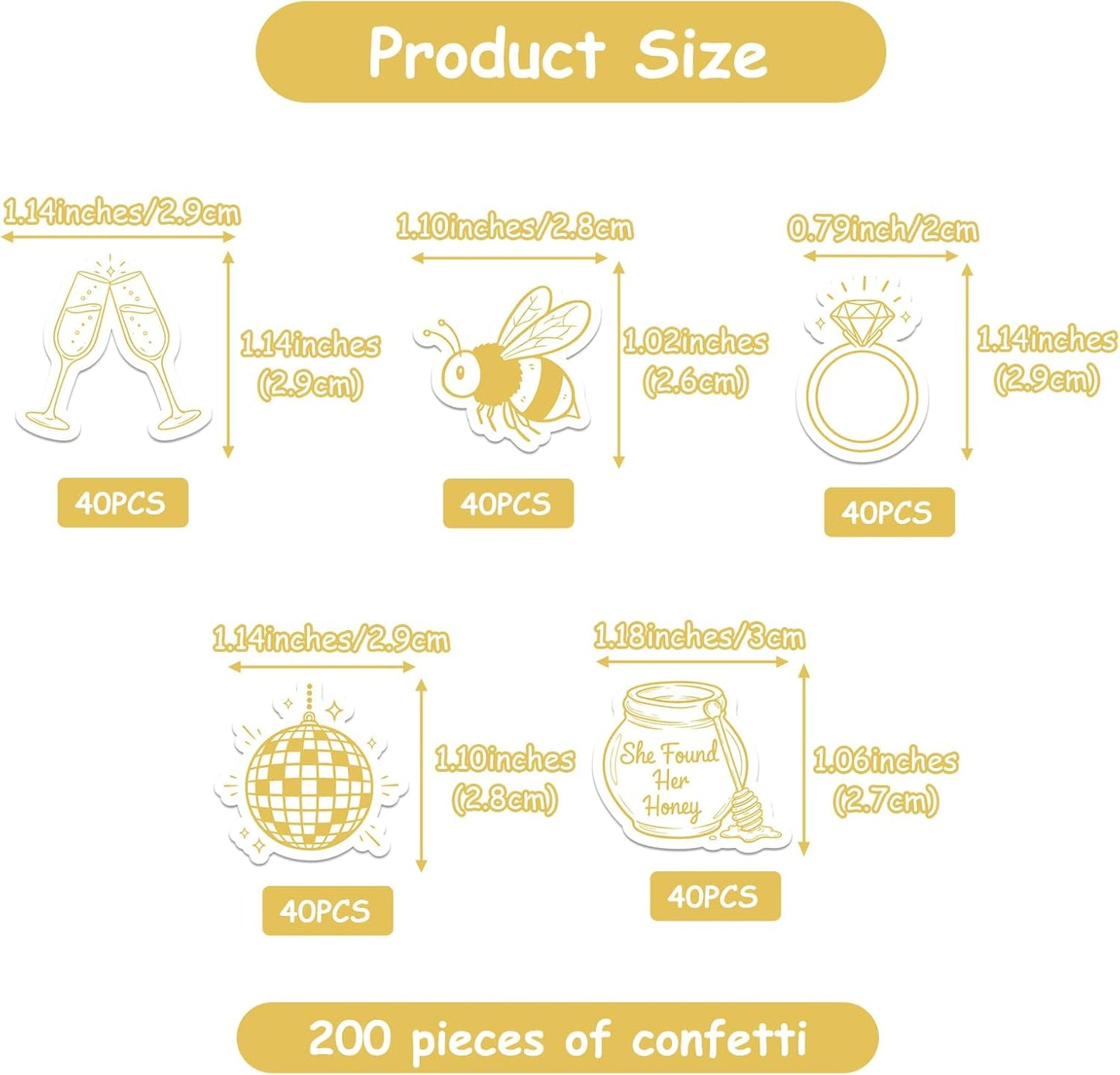 She Found Her Honey Bachelorette Party Confetti 200Pcs Yellow Bee Theme Table Scatter Decorations Double-Sided Paper Bridal Shower Wedding Baby Shower Party Supplies